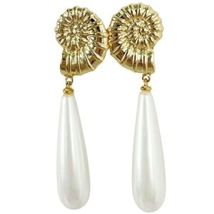 NwT Shashi Shell Gold and Pearl Drop Earrings